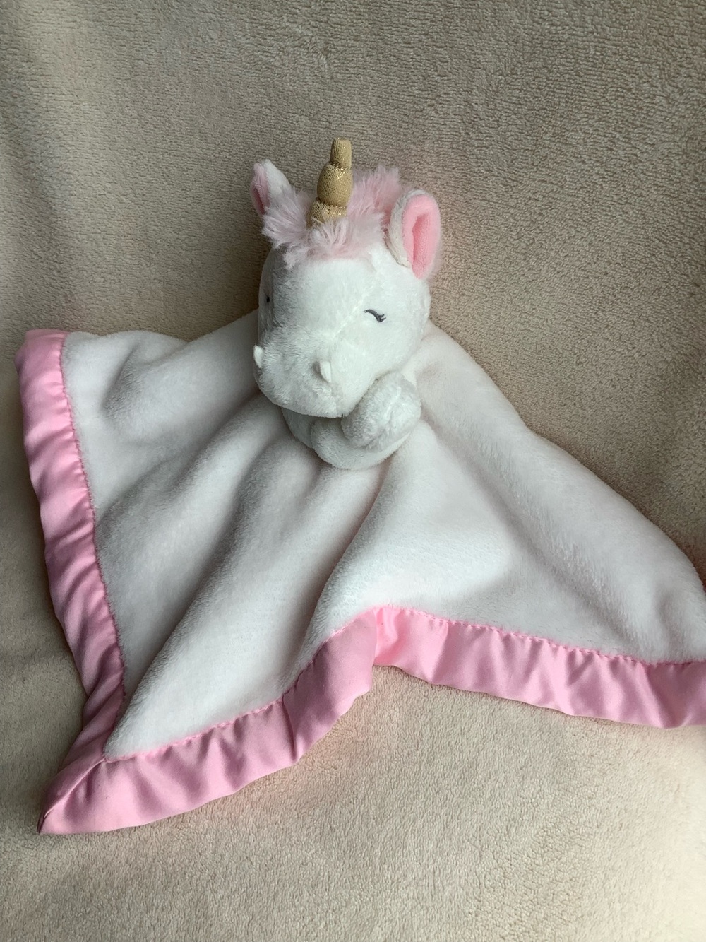 Carter's White and Pink Unicorn Lovey Gold Horn Security Blanket READ #2